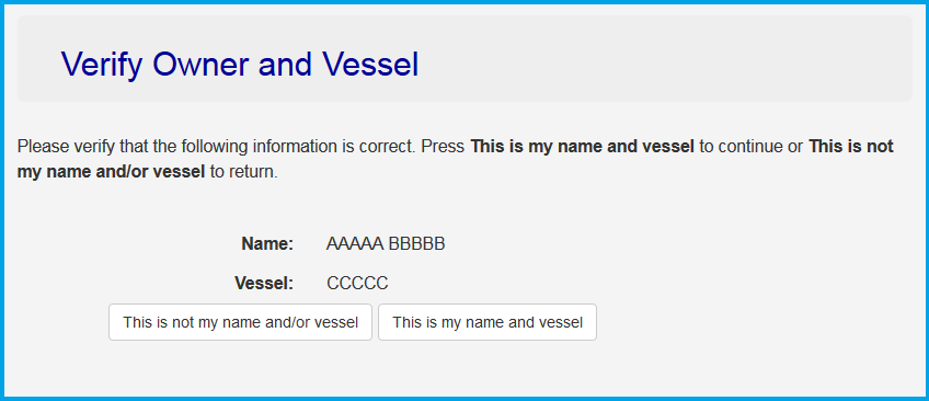 confirm vessel info